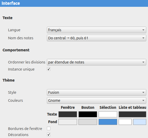 Préférences, interface Préférences, interface