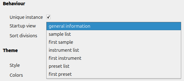 Selection of the view when opening a soundfont